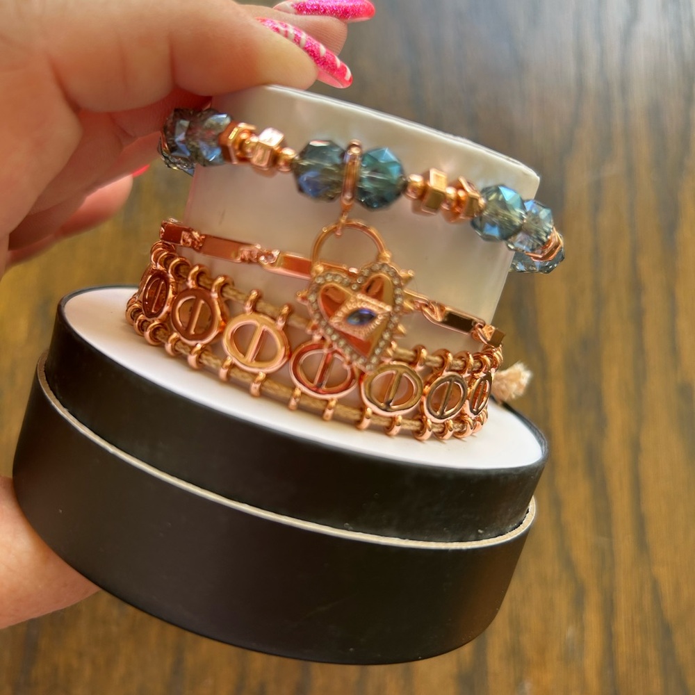 Bomb party Halloween stack Rose Gold and Blue Bracelet Set
